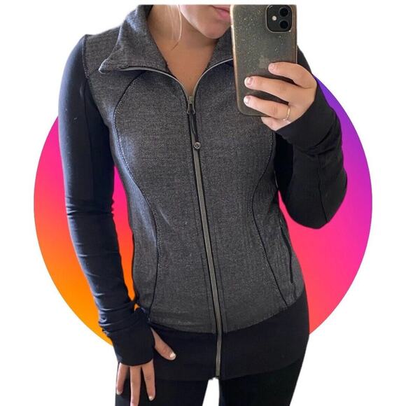 Lululemon Women’s Asana herringbone zip up jacket Gray/ Black Size S - Picture 4 of 15